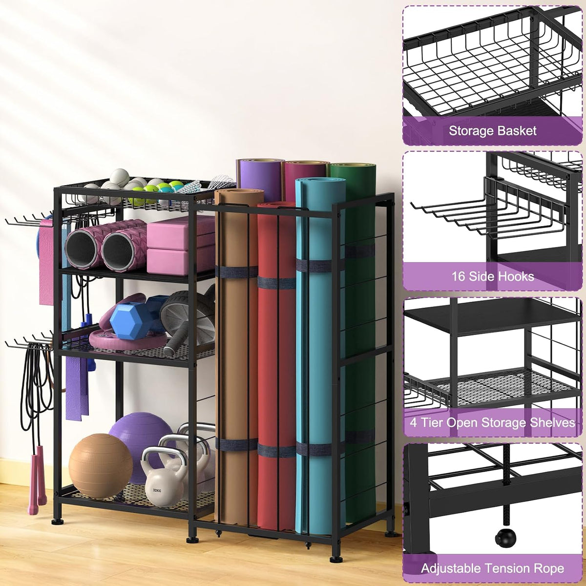 4‑Tier Yoga Mat Storage Rack