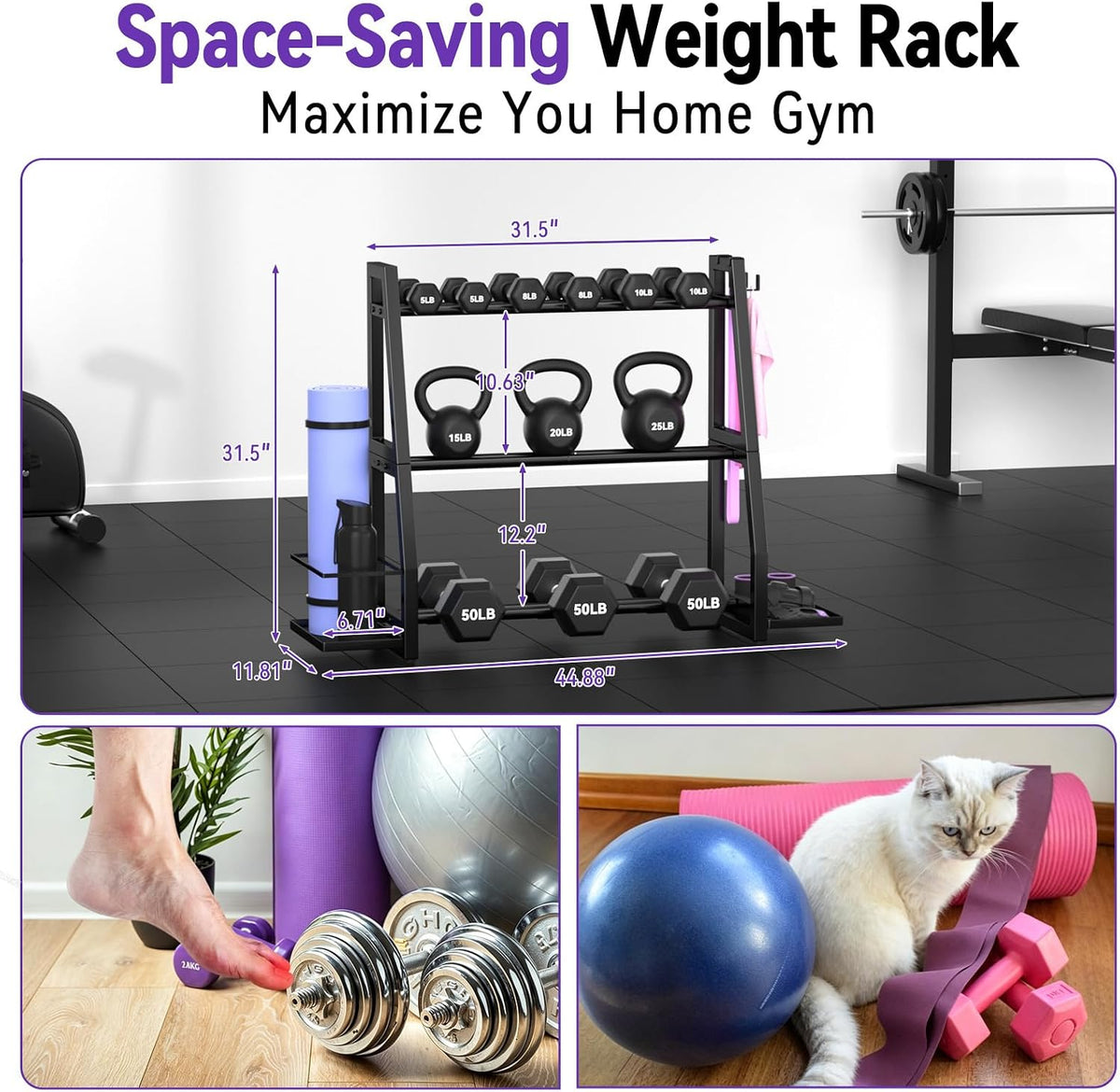 3‑Tier Heavy Duty Weight Storage Rack