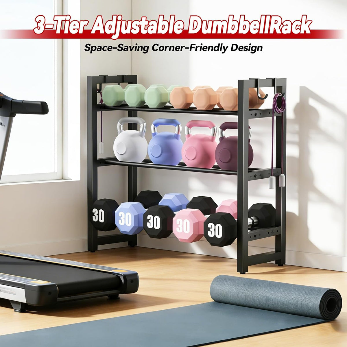 3‑Tier Adjustable Dumbbell Weight Rack