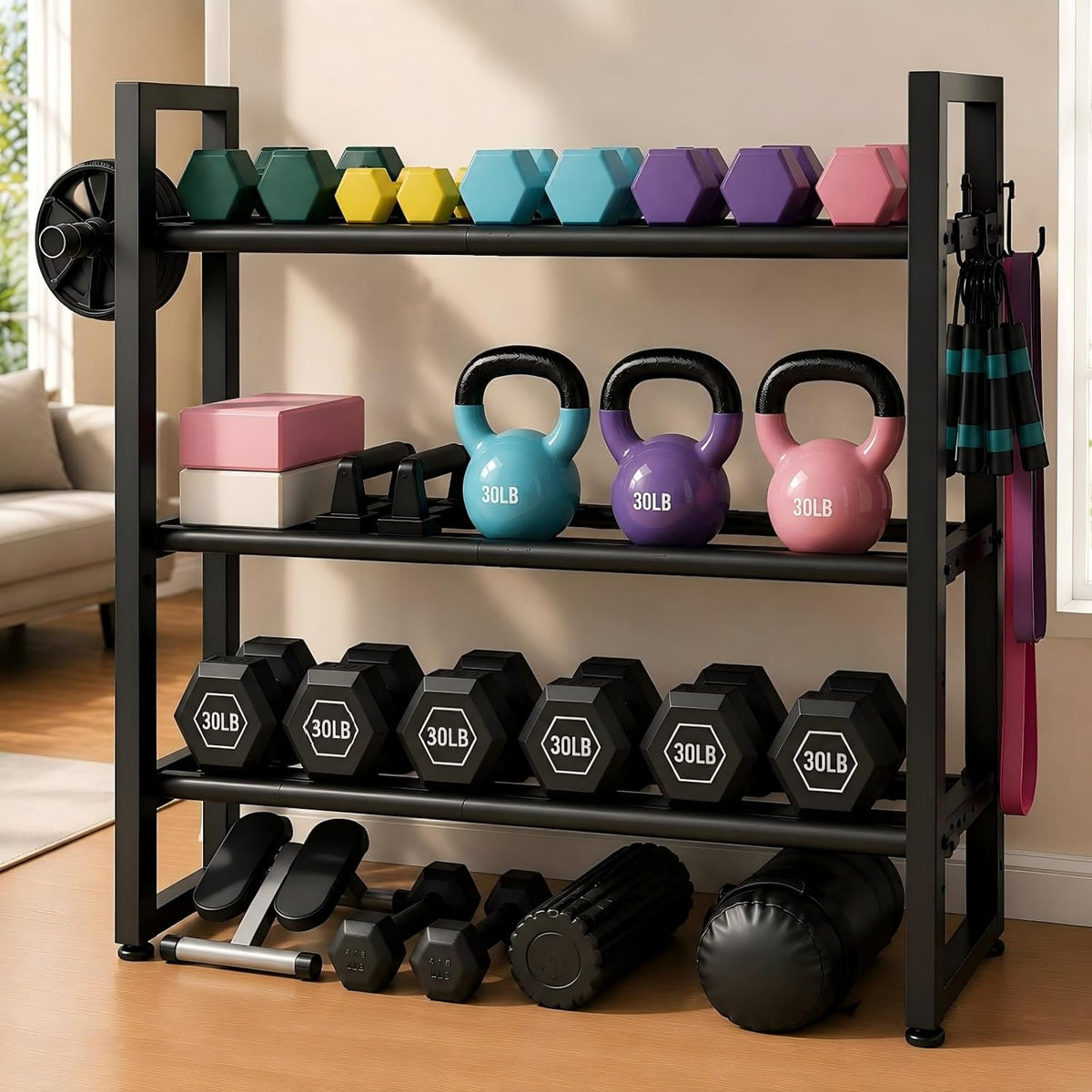 3‑Tier Adjustable Dumbbell Weight Rack