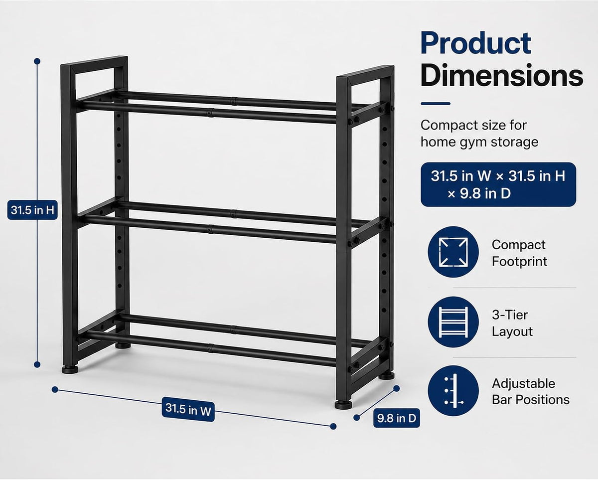 Adjustable 3‑Tier Dumbbell Weight Rack