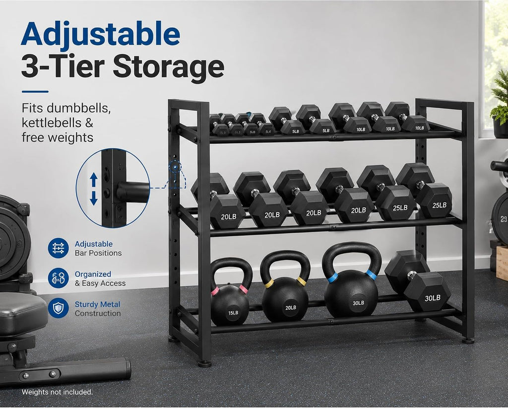 Adjustable 3‑Tier Dumbbell Weight Rack