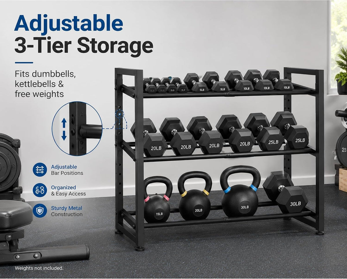 Adjustable 3‑Tier Dumbbell Weight Rack