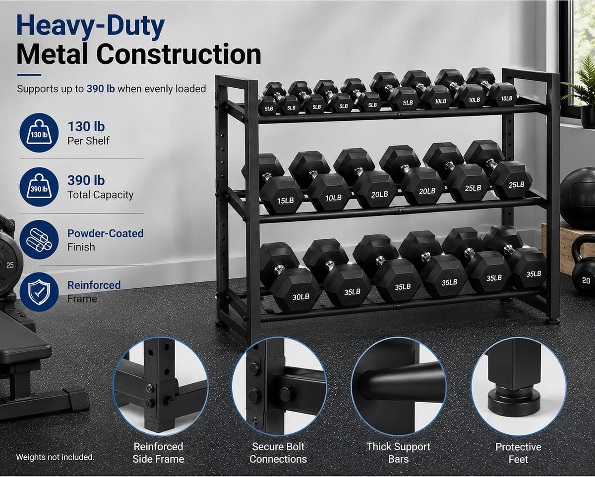 Adjustable 3‑Tier Dumbbell Weight Rack