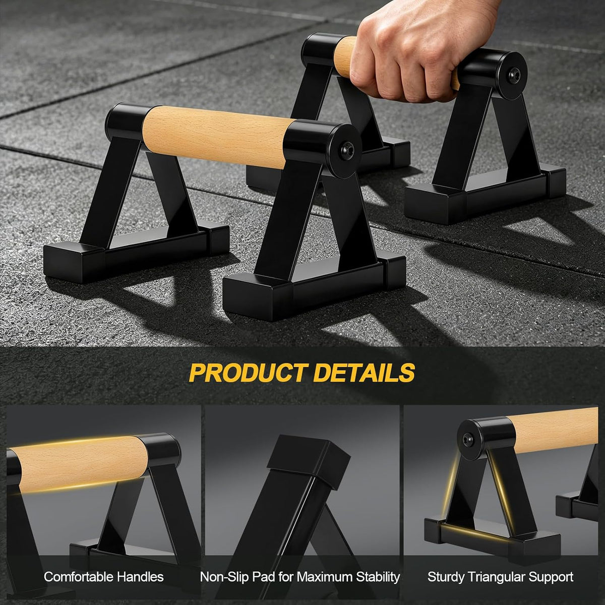 Wooden Parallettes Push‑Up Stands Pair