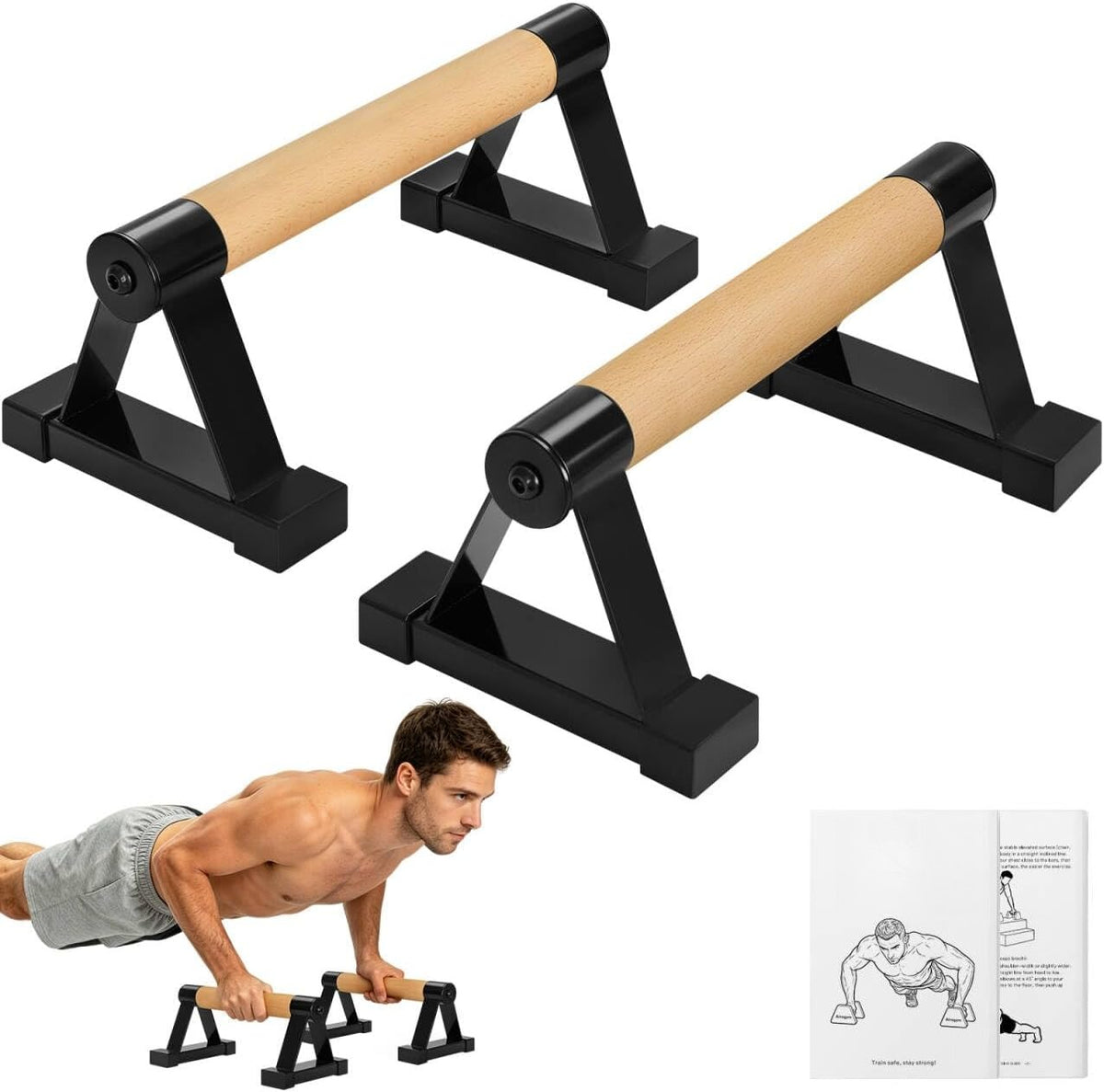 Wooden Parallettes Push‑Up Stands Pair